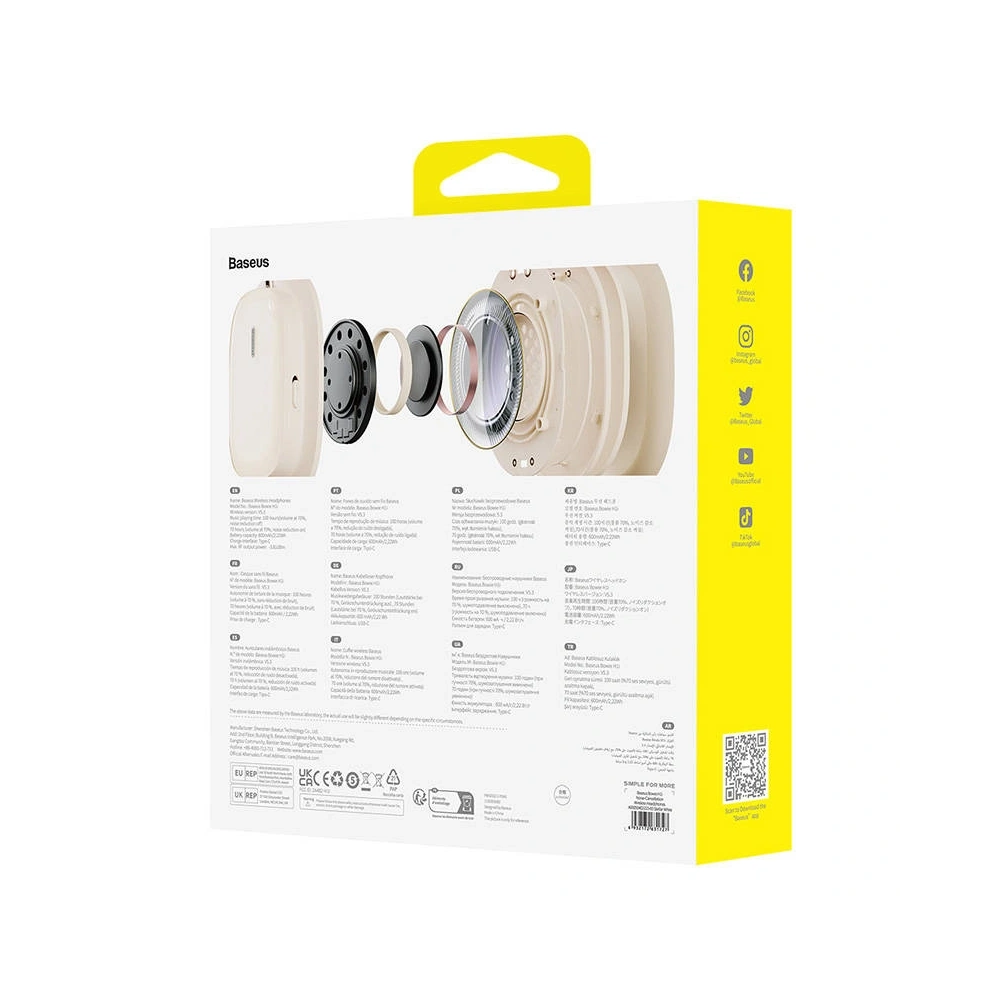 Bezprzewodowe słuchawki nauszne Baseus Bowie H1i ANC Bluetooth 5.3 (białe)