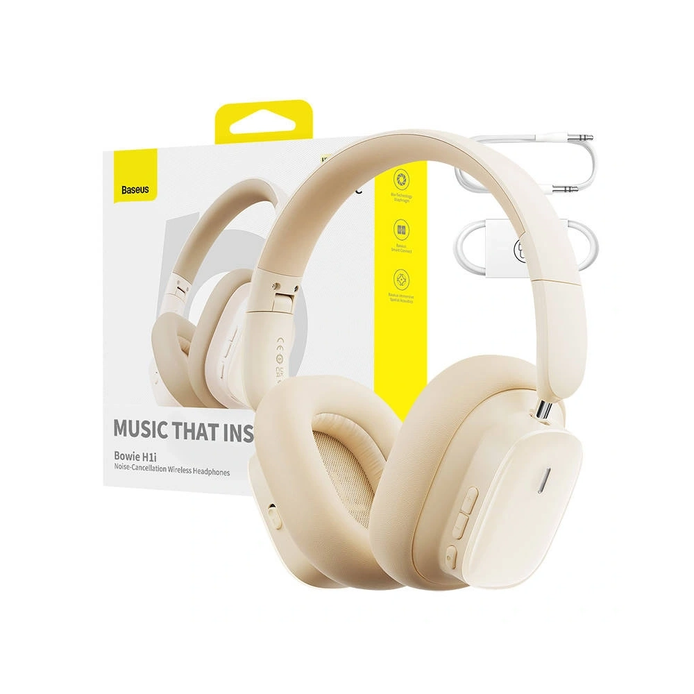 Bezprzewodowe słuchawki nauszne Baseus Bowie H1i ANC Bluetooth 5.3 (białe)