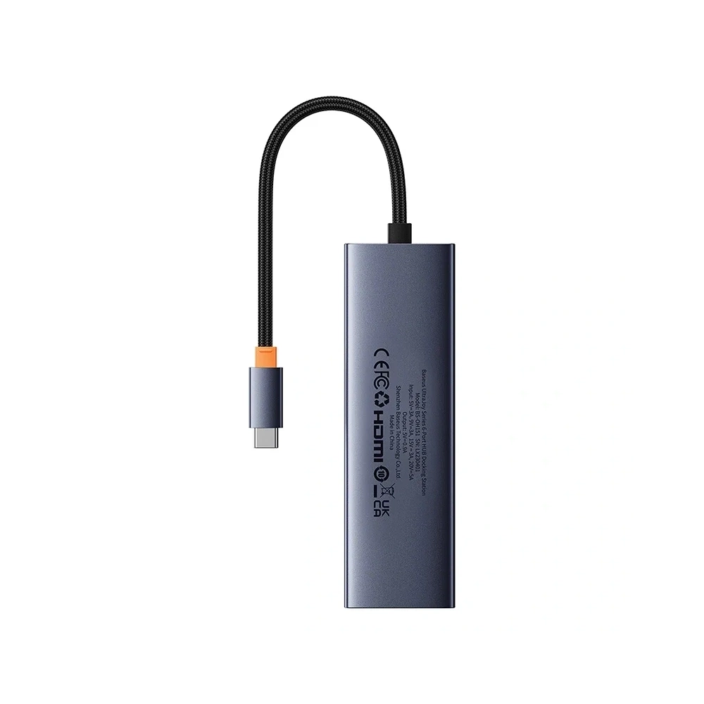 HUB 6w1 Baseus UltraJoy USB-C / HDMI4K@30Hz, 3xUSB-A 3.0+ USB-C PD+RJ45 (szary)