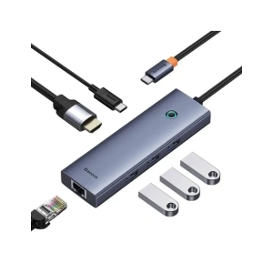 HUB 6w1 Baseus UltraJoy USB-C / HDMI4K@30Hz, 3xUSB-A 3.0+ USB-C PD+RJ45 (szary)