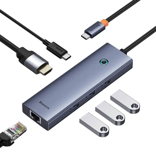 HUB 6w1 Baseus UltraJoy USB-C / HDMI4K@30Hz, 3xUSB-A 3.0+ USB-C PD+RJ45 (szary)