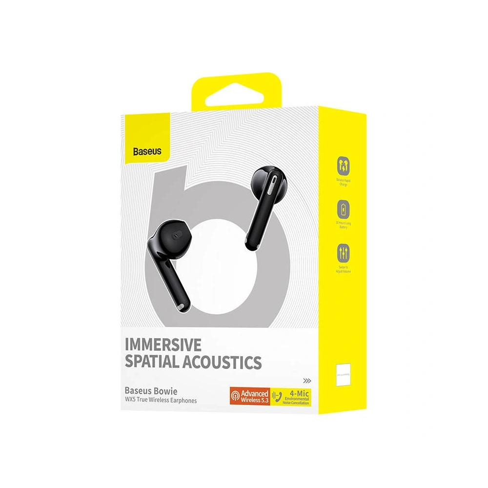 Bezprzewodowe słuchawki douszne TWS Baseus Bowie WX5 Bluetooth 5.3 (czarny)
