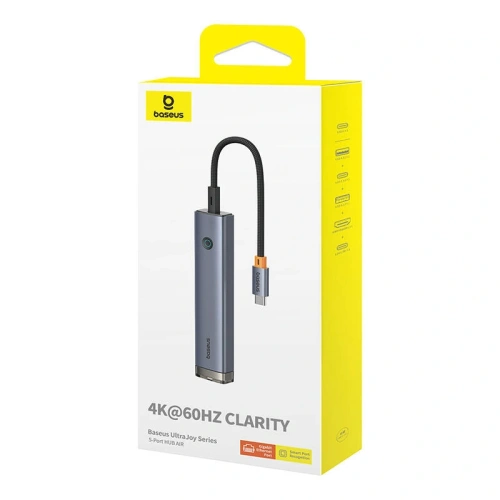 HUB 5w1 Baseus Ultra Joy USB-C / HDMI 2xUSB3.0, USB-C PD, RJ45 (szary)
