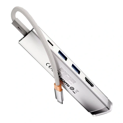 HUB 5w1 Baseus Ultra Joy USB-C / HDMI 2xUSB3.0, USB-C PD, RJ45 (srebrny)