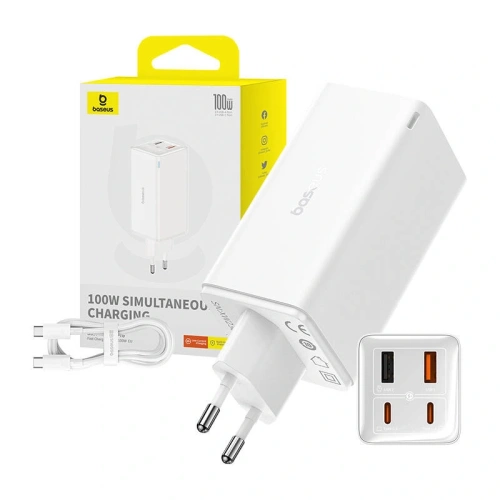 Ładowarka sieciowa Baseus GaN6 Pro 2xUSB-C, 2xUSB-A 100W (biała)
