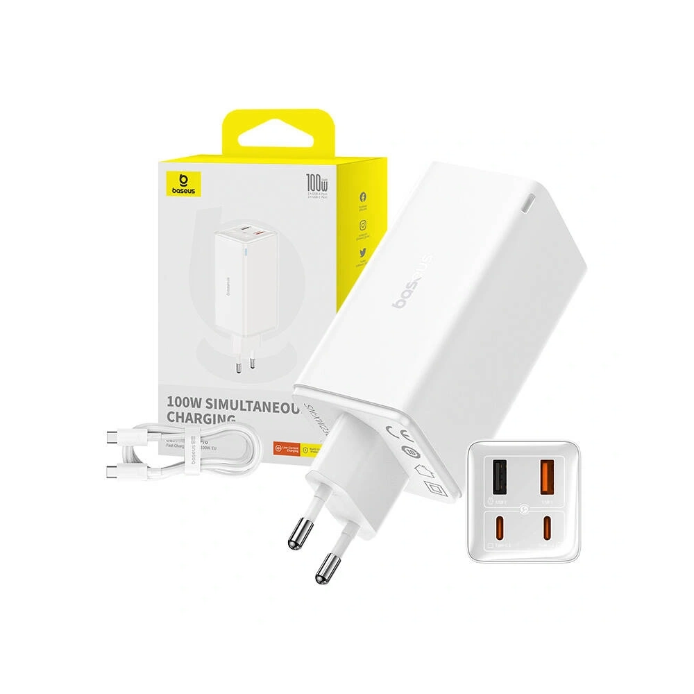 Ładowarka sieciowa Baseus GaN6 Pro 2xUSB-C, 2xUSB-A 100W (biała)
