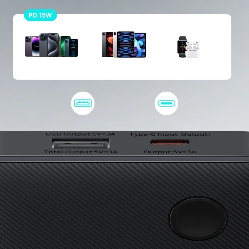 Powerbank Baseus Airpow Lite 10000mAh 15W z kablem Baseus Simple USB-C 30cm czarny