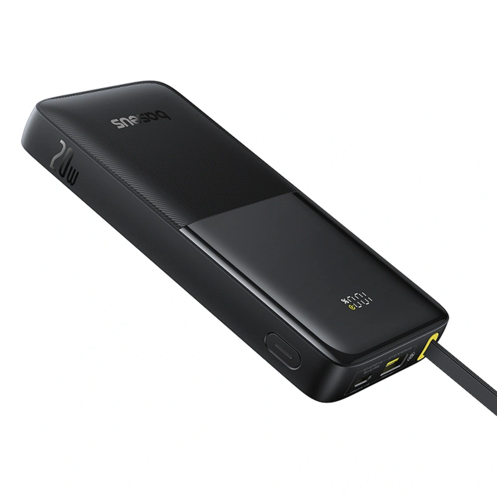 Powerbank Baseus Bipow 2 10000mah 20W z cyfrowym wyświetlaczem + wbudowany kabel USB-C czarny