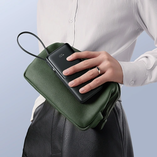 Powerbank Baseus Bipow 2 10000mah 20W z cyfrowym wyświetlaczem + wbudowany kabel USB-C czarny