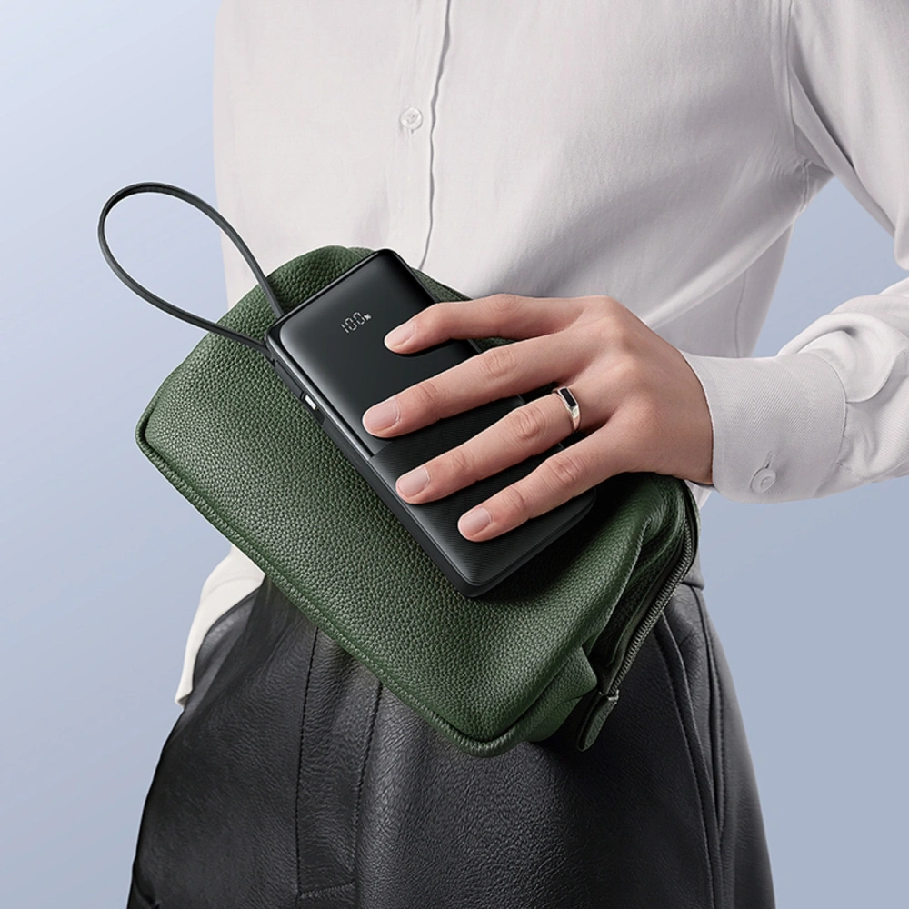 Powerbank Baseus Bipow 2 10000mah 20W z cyfrowym wyświetlaczem + wbudowany kabel USB-C czarny