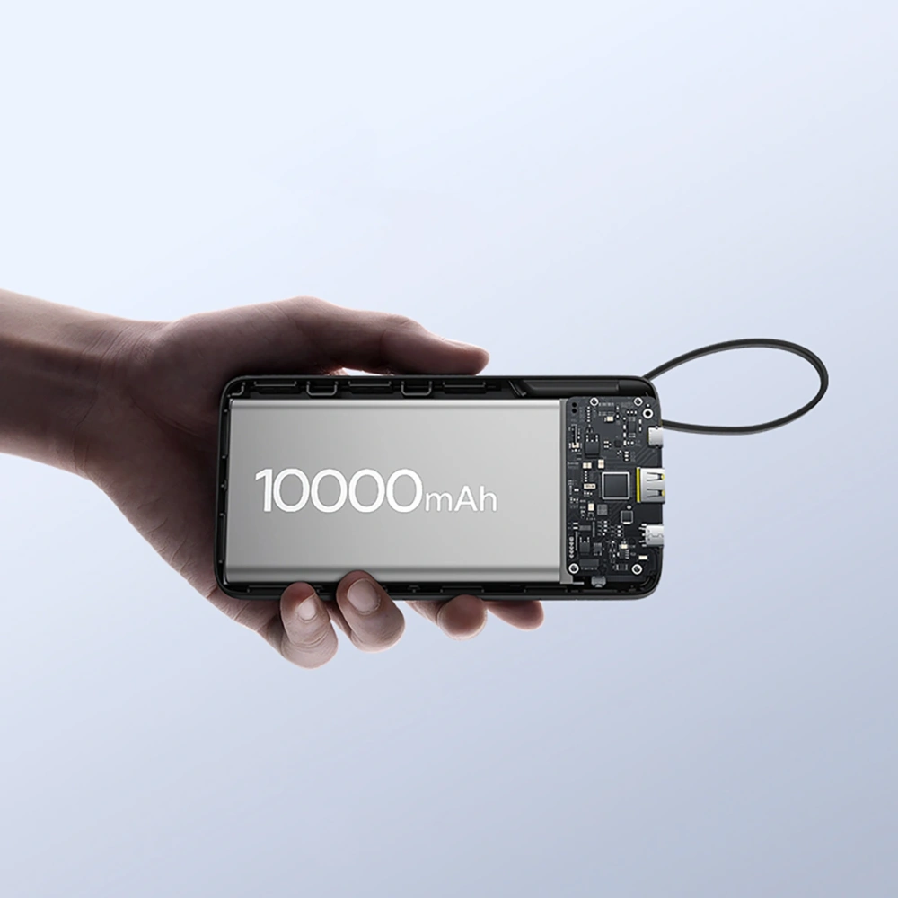 Powerbank Baseus Bipow 2 10000mah 20W z cyfrowym wyświetlaczem + wbudowany kabel USB-C czarny