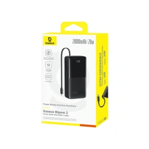 Powerbank Baseus Bipow 2 20000mah 20W z cyfrowym wyświetlaczem + wbudowany kabel USB-C czarny