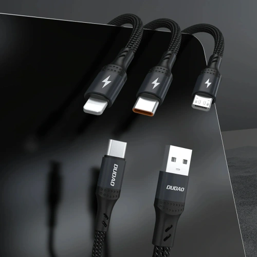 Kabel Dudao L3W USB-A / USB-C do Lightning / USB-C / MicroUSB 66W czarny