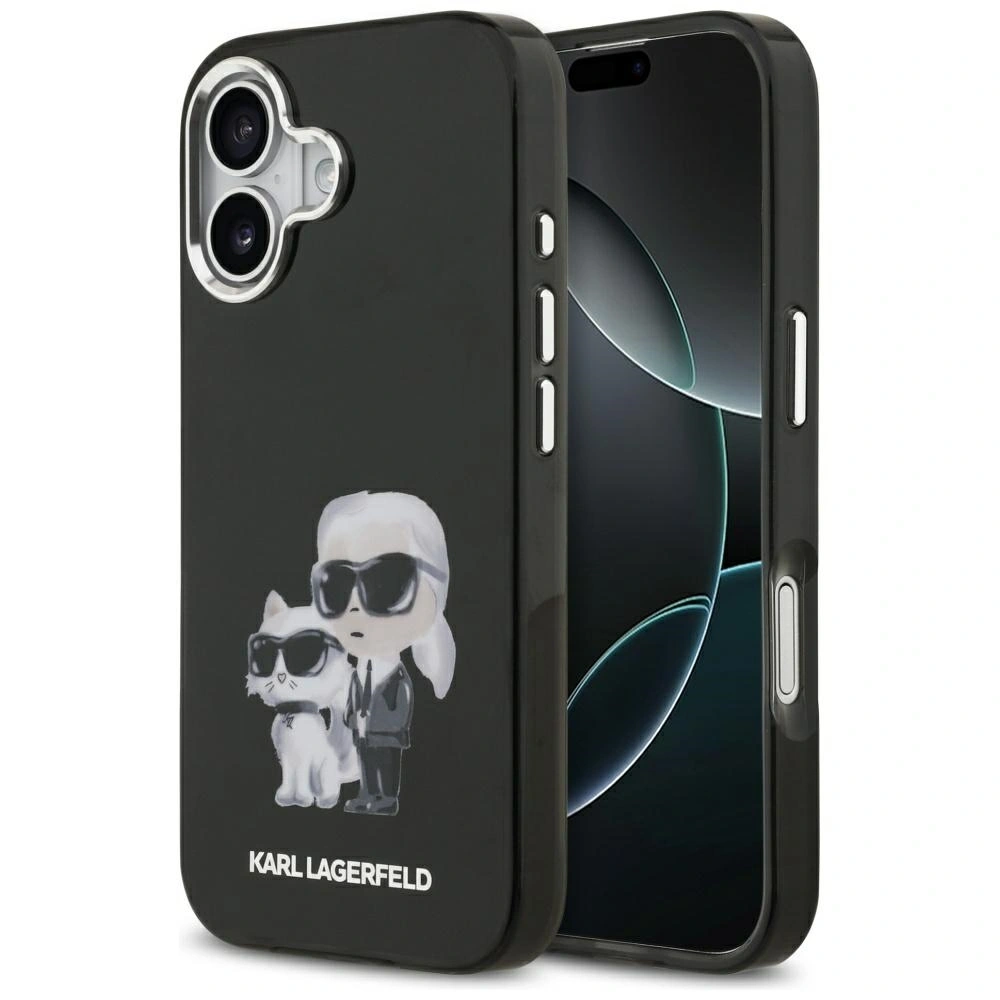 Etui Karl Lagerfeld IML Aquarelle Karl & Choupette & Logo MagSafe do Apple iPhone 17 czarny