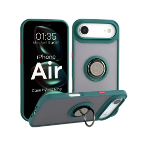 Etui z uchwytem na palec Bizon Case Hybrid Ring do Apple iPhone Air przydymione z ciemnozieloną ramką