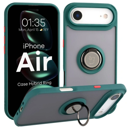 Etui z uchwytem na palec Bizon Case Hybrid Ring do Apple iPhone Air przydymione z ciemnozieloną ramką