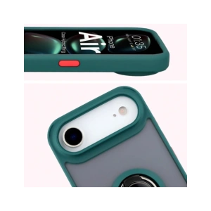 Etui z uchwytem na palec Bizon Case Hybrid Ring do Apple iPhone Air przydymione z ciemnozieloną ramką