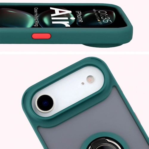 Etui z uchwytem na palec Bizon Case Hybrid Ring do Apple iPhone Air przydymione z ciemnozieloną ramką