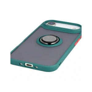 Etui z uchwytem na palec Bizon Case Hybrid Ring do Apple iPhone Air przydymione z ciemnozieloną ramką