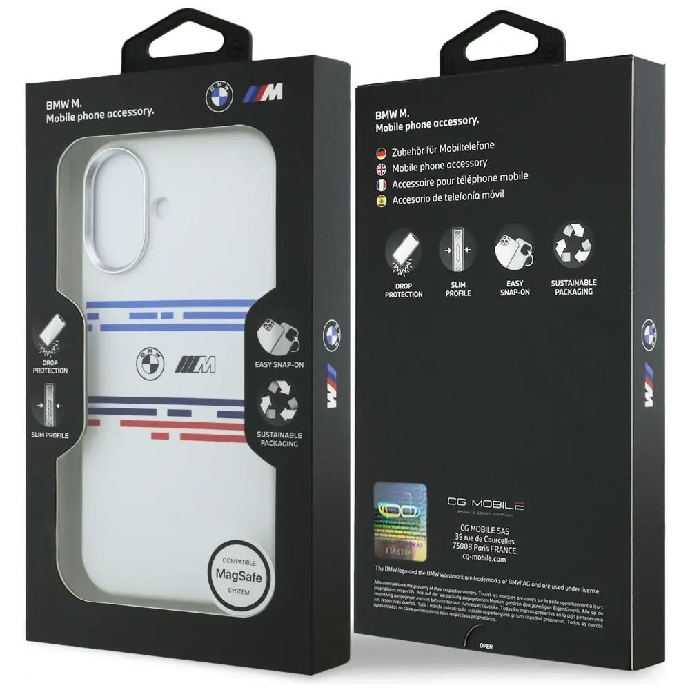 Etui BMW M Silicon Horizontal Line MagSafe do Apple iPhone 17 biały