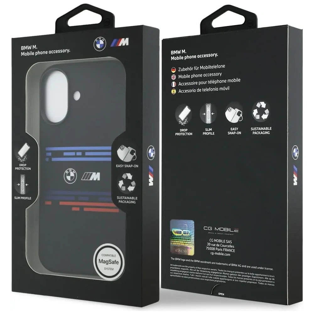 Etui BMW M Silicon Horizontal Line MagSafe do Apple iPhone 17 czarny