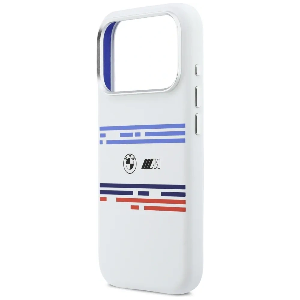 Etui BMW M Silicon Horizontal Line MagSafe do Apple iPhone 17 Pro biały