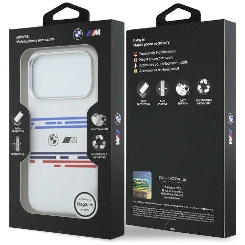 Etui BMW M Silicon Horizontal Line MagSafe do Apple iPhone 17 Pro biały