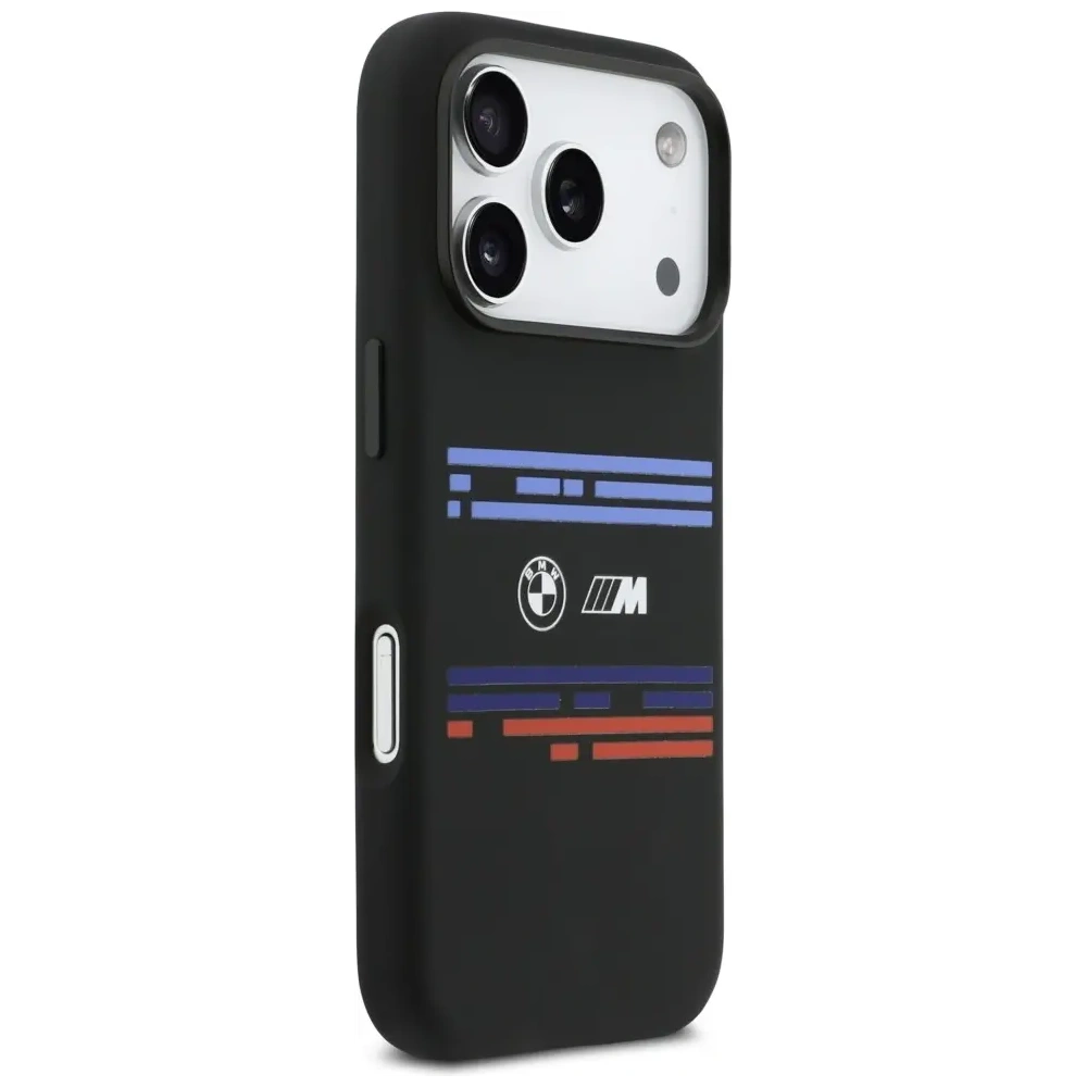 Etui BMW M Silicon Horizontal Line MagSafe do Apple iPhone 17 Pro czarny