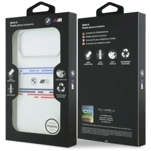 Etui BMW M Silicon Horizontal Line MagSafe do Apple iPhone 17 Pro Max biały