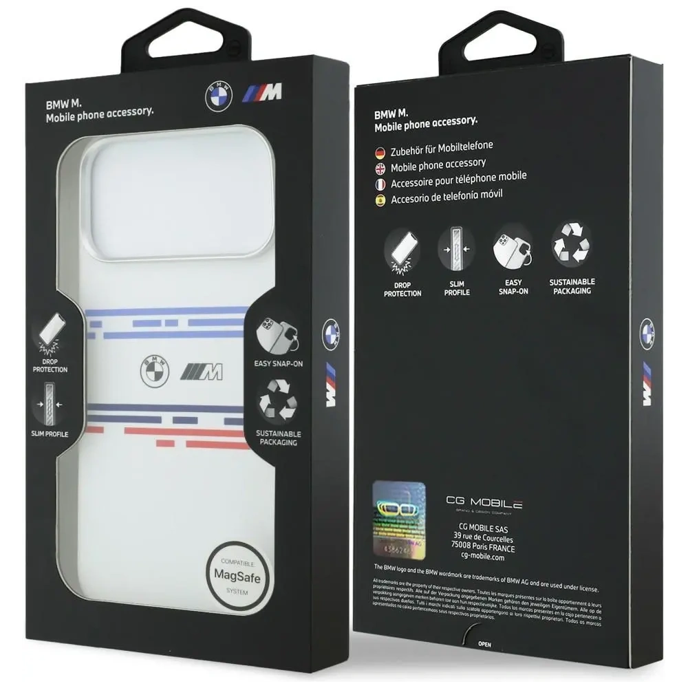 Etui BMW M Silicon Horizontal Line MagSafe do Apple iPhone 17 Pro Max biały