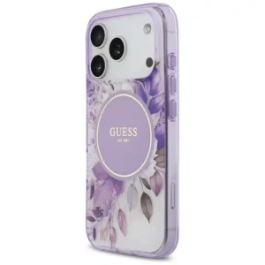 Etui Guess IML Flower & Tonal Circle MagSafe do Apple iPhone 17 Pro fioletowy
