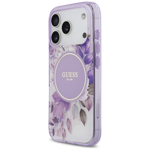 Etui Guess IML Flower & Tonal Circle MagSafe do Apple iPhone 17 Pro fioletowy