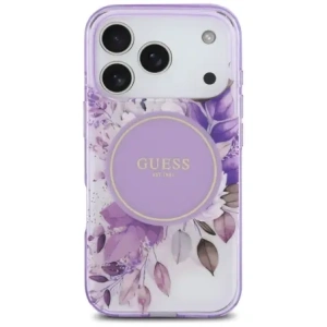 Etui Guess IML Flower & Tonal Circle MagSafe do Apple iPhone 17 Pro fioletowy