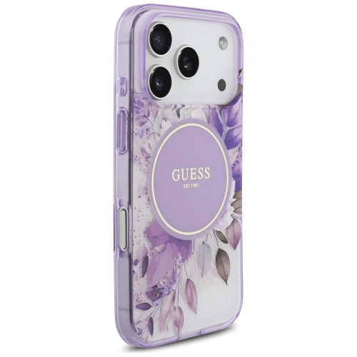 Etui Guess IML Flower & Tonal Circle MagSafe do Apple iPhone 17 Pro fioletowy