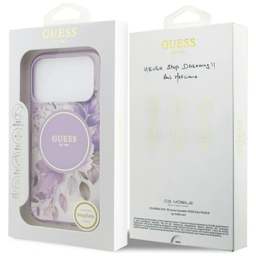 Etui Guess IML Flower & Tonal Circle MagSafe do Apple iPhone 17 Pro fioletowy