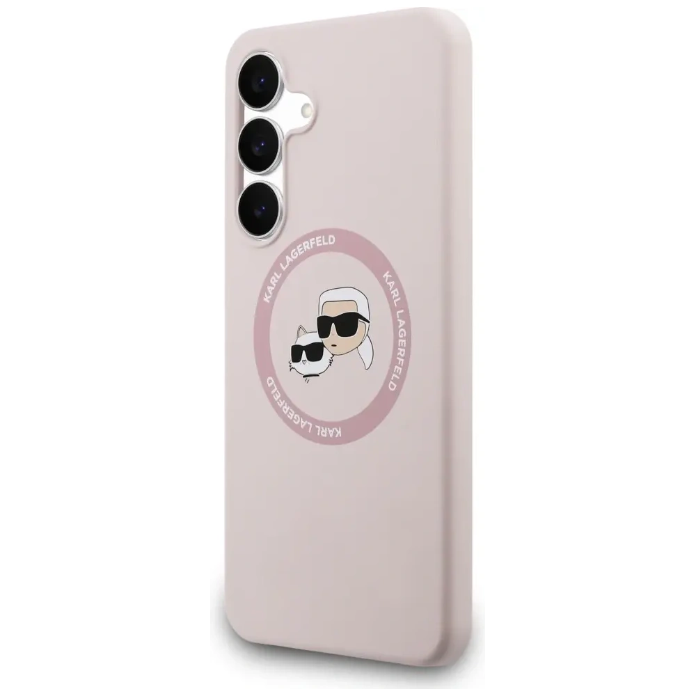 Etui Karl Lagerfeld Silicone Karl&Choupette Heads MagSafe do Samsung Galaxy S25 FE różowy