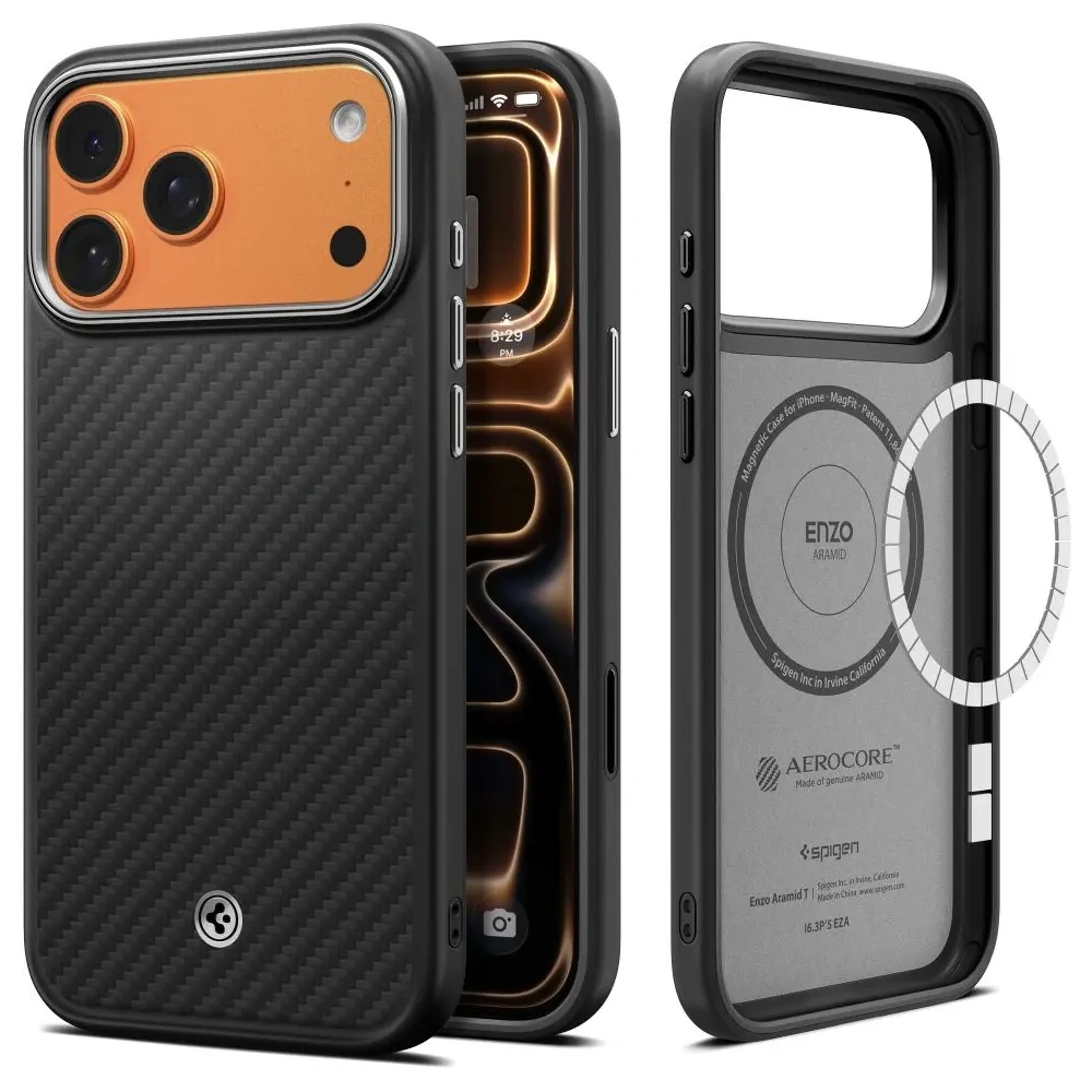 Etui Spigen Enzo Aramid T Mag MagSafe do Apple iPhone 17 Pro Max Black/silver