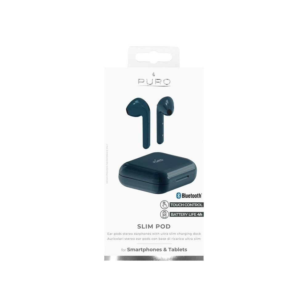 Hurtownia GSM - Bezdrátová sluchátka PURO SLIM POD TWS Bluetooth 5.0 s nabíjecím pouzdrem, voděodolnost IPX5 (Námořnická modrá) - PUR223NAV - {ean13} - Hurt