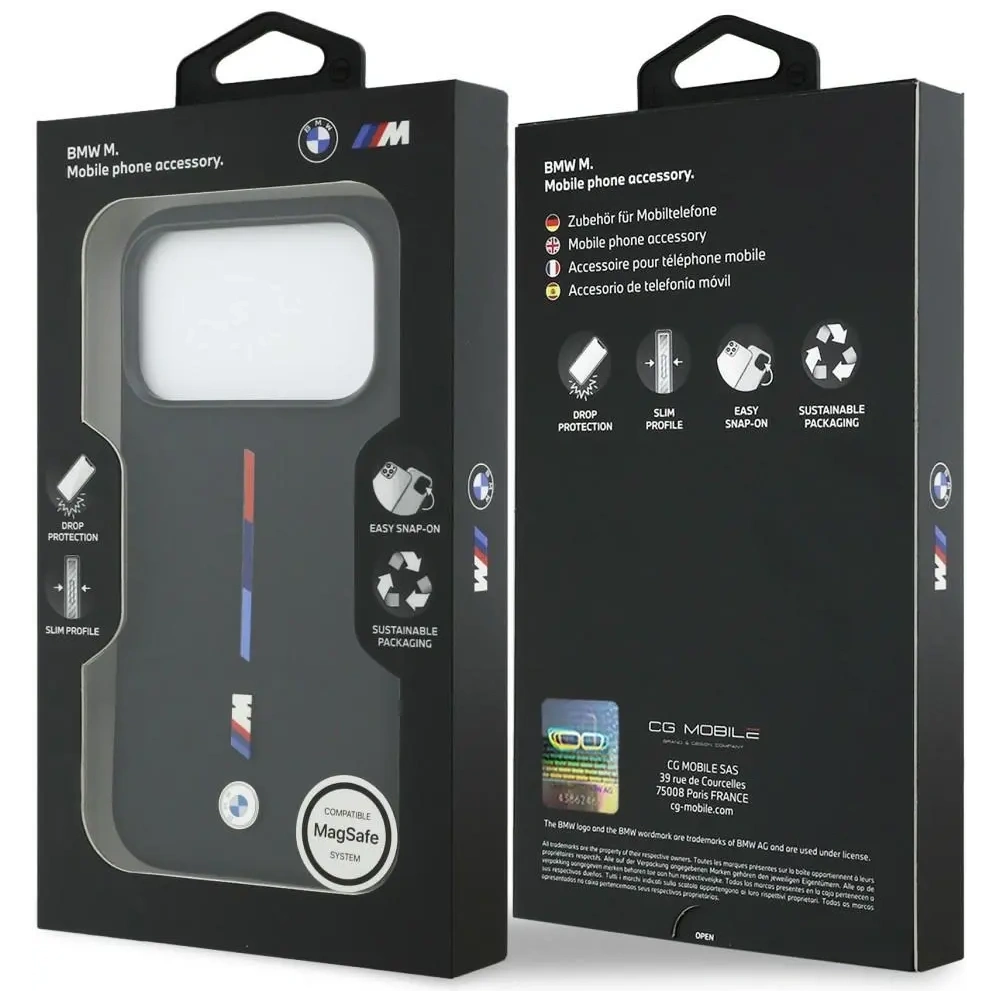 Etui BMW M Silicon Tricolor Line MagSafe do Apple iPhone 17 Pro czarny