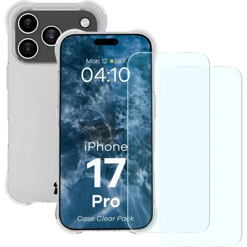 Elastyczne etui + 2x szkło hartowane Bizon Case Clear Pack do Apple iPhone 17 Pro