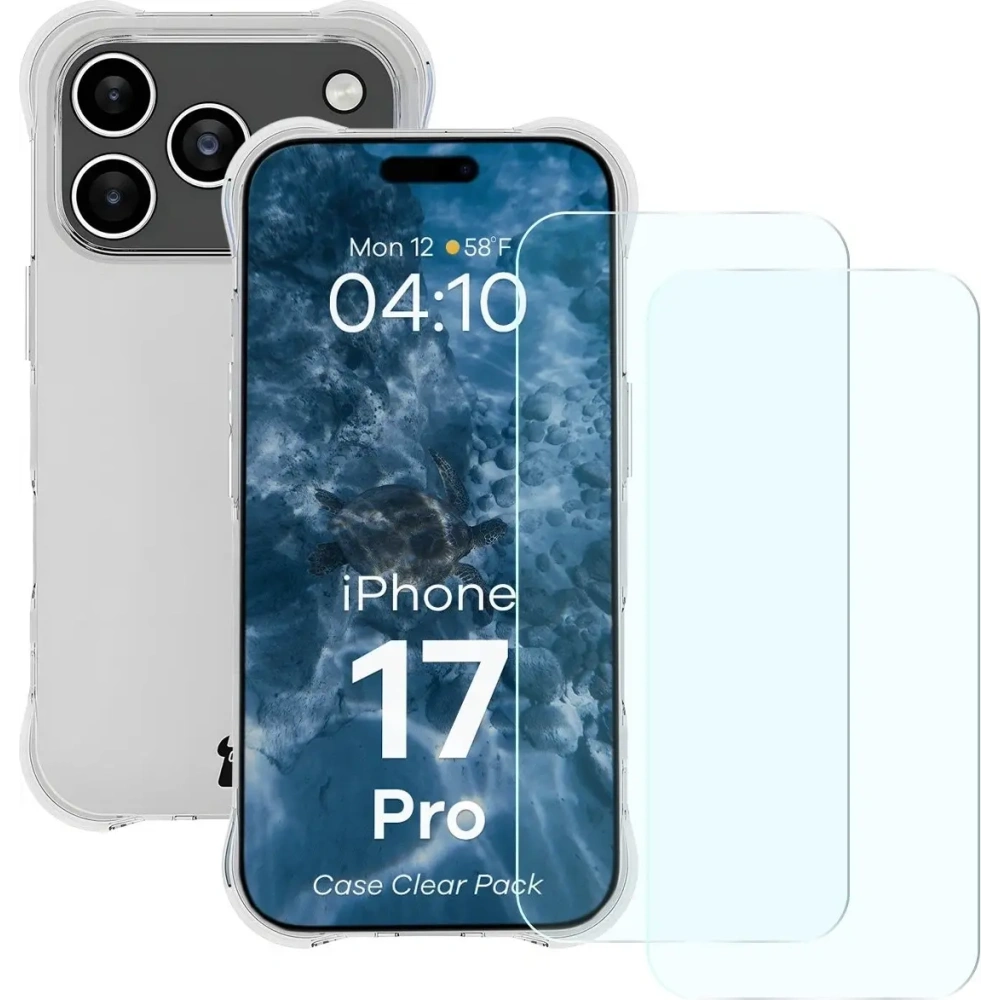 Elastyczne etui + 2x szkło hartowane Bizon Case Clear Pack do Apple iPhone 17 Pro