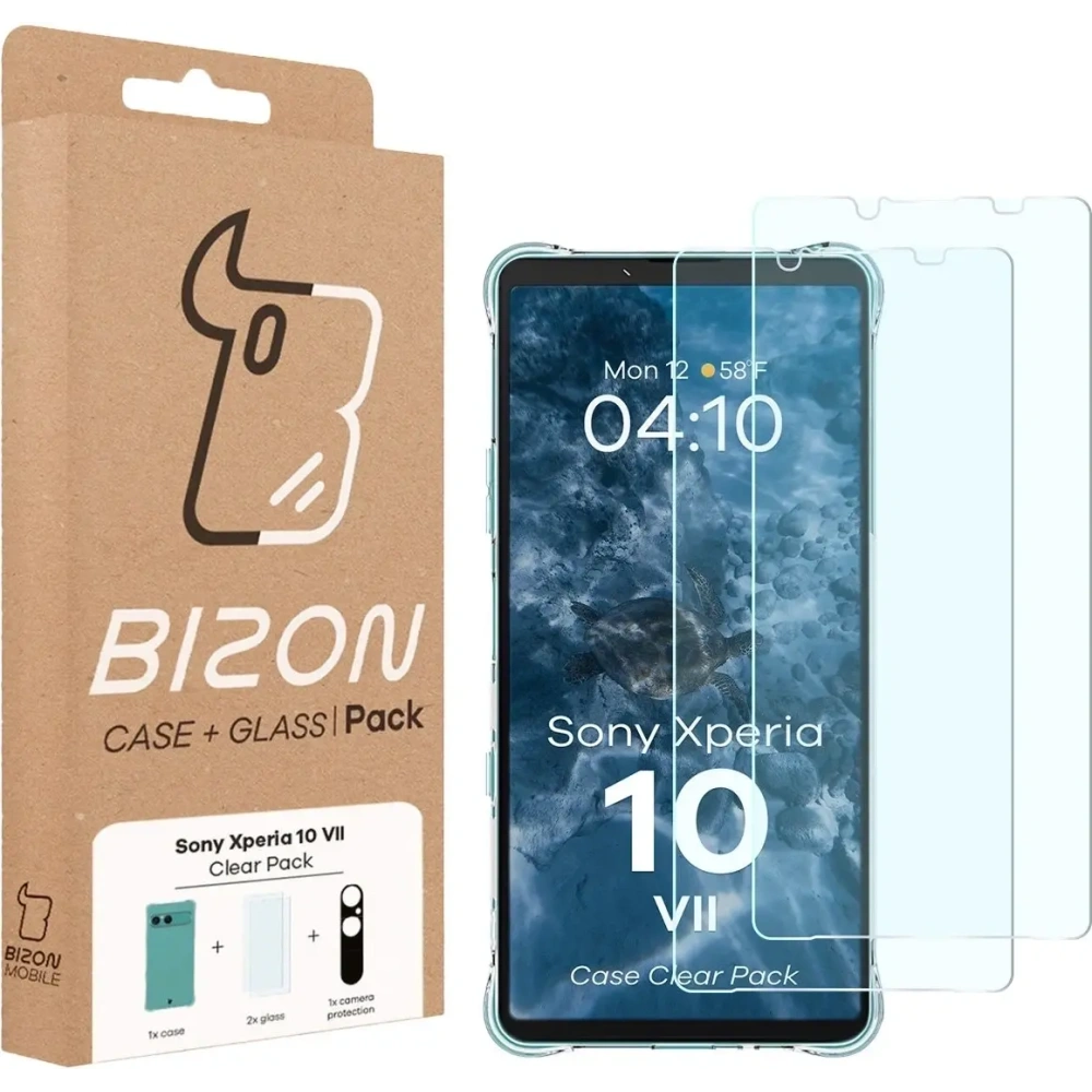 Etui + 2x szkło hartowane + szkiełko na obiektyw Bizon Case Clear Pack do Sony Xperia 10 VII