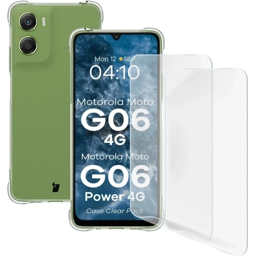 Elastyczne etui + 2x folia na ekran Bizon Case Clear Pack do Motorola Moto G06 4G / G06 Power 4G