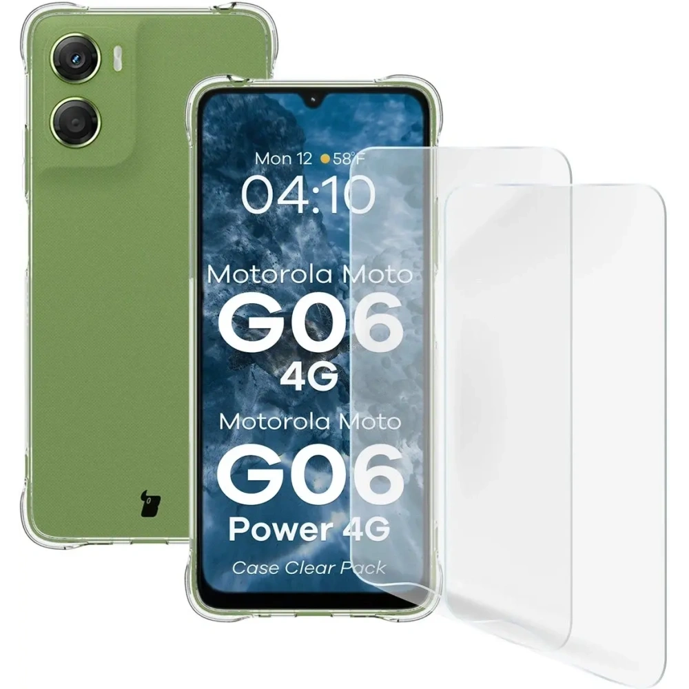 Elastyczne etui + 2x folia na ekran Bizon Case Clear Pack do Motorola Moto G06 4G / G06 Power 4G