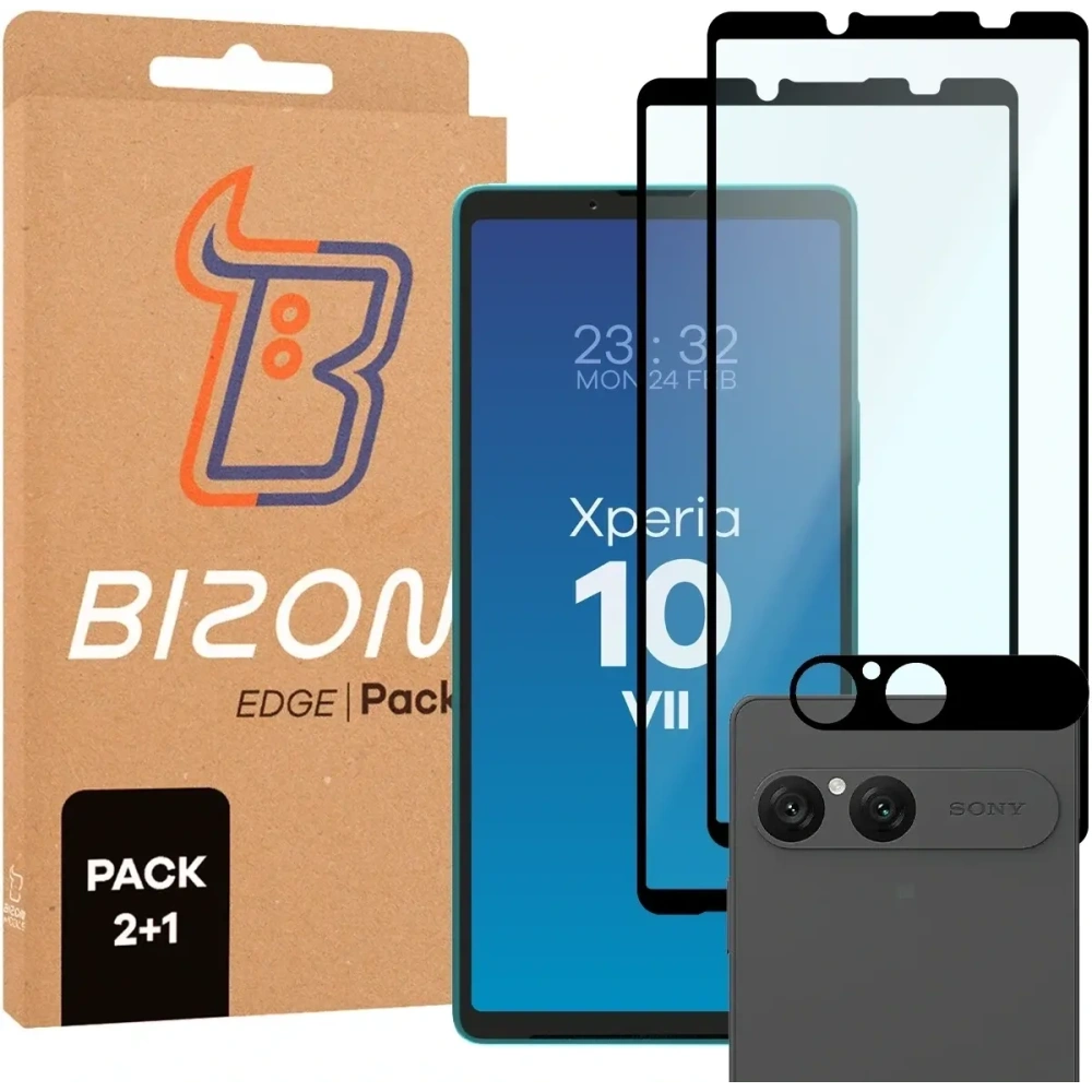 2x Szkło + szybka na aparat Bizon Edge Pack do Sony Xperia 10 VII