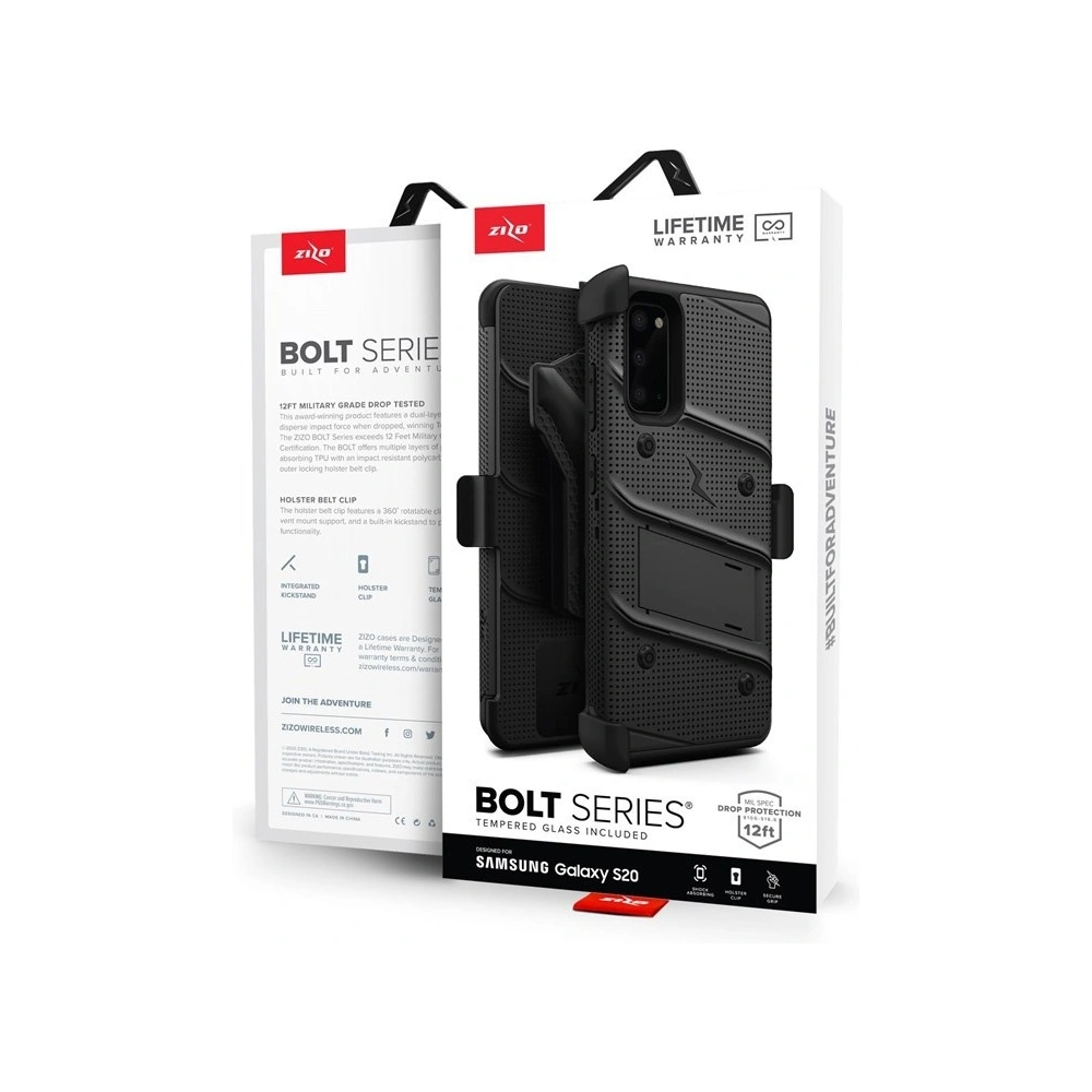 Hurtownia GSM - Pancerne etui Zizo Bolt Cover Samsung Galaxy S20 a základna & držák na pásek (Černá/Černá) - ZIZ027BLK - {ean13} - Hurt