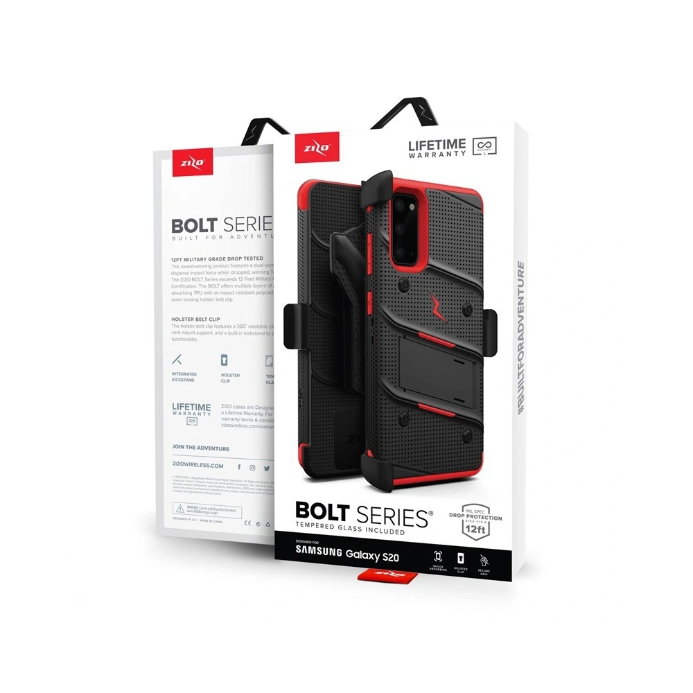 Hurtownia GSM - Pancéřové pouzdro Zizo Bolt Cover Samsung Galaxy S20 a základna & držák na pásek (Černá/Červená) - ZIZ028BLKRED - {ean13} - Hurt