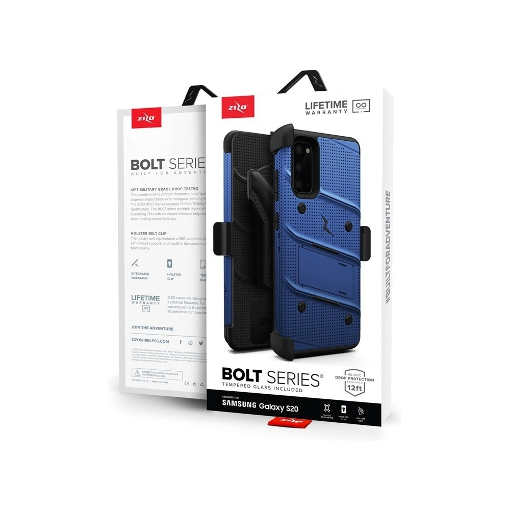 Wholesale Zizo Bolt Cover - Case for Samsung Galaxy S20 & Kickstand and Holster (Blue/Black) - ZIZ029BLUBLK - {ean13} - Hurt