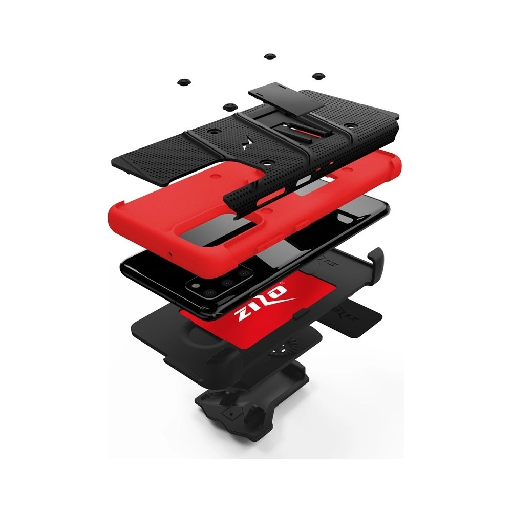 Hurtownia GSM - Pancéřové pouzdro Zizo Bolt Cover Samsung Galaxy S20+ Plus a stojánek & držák na pásek (Černá/Červená) - ZIZ032BLKRED - {ean13} - Hurt