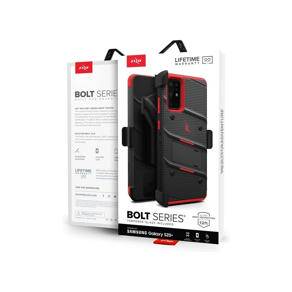 Hurtownia GSM - Pancéřové pouzdro Zizo Bolt Cover Samsung Galaxy S20+ Plus a stojánek & držák na pásek (Černá/Červená) - ZIZ032BLKRED - {ean13} - Hurt